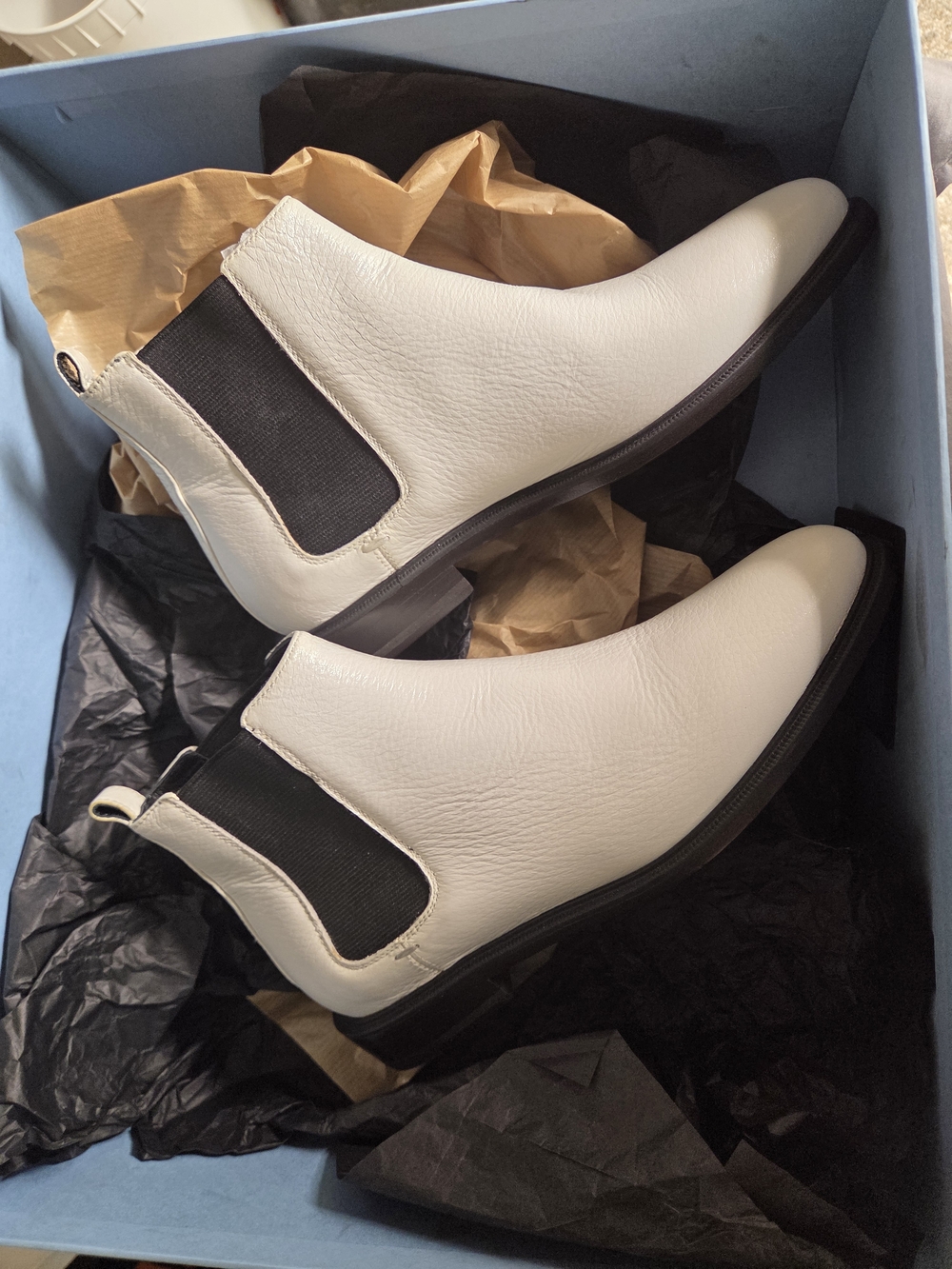White Chelsea Boots with Black Elastic Side Panels